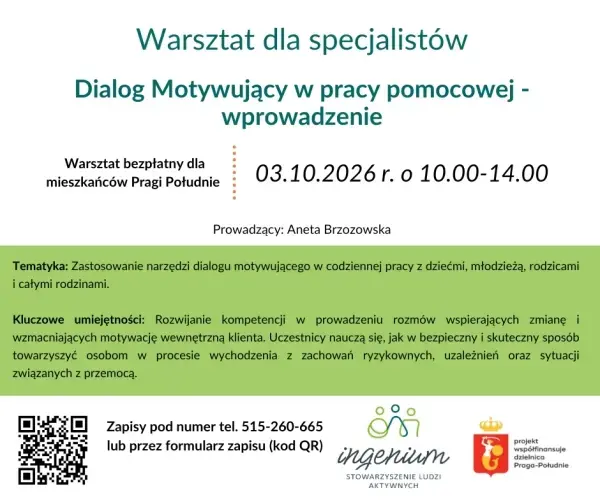 Warsztat dla specjalistów - Dialog Motywujący w pracy pomocowej - wprowadzenie