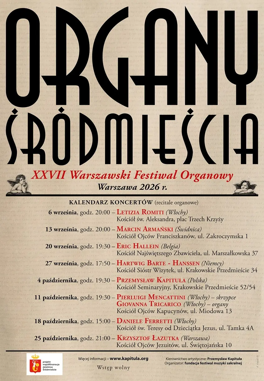 XXVII Warszawski Festiwal Organowy „ORGANY ŚRÓDMIEŚCIA” 2026