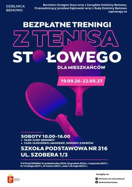 Zajęcia z tenisa stołowego [godz. 10:00 seniorzy, 13:00 dzieci i młodzież]